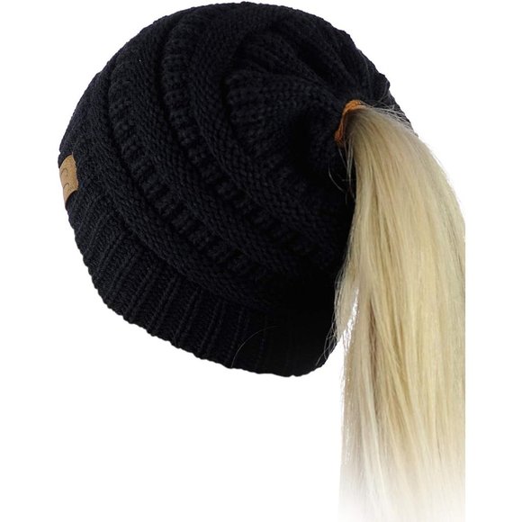 Women's High Ponytail Beanie Soft Stretch Hat - Picture 1 of 5